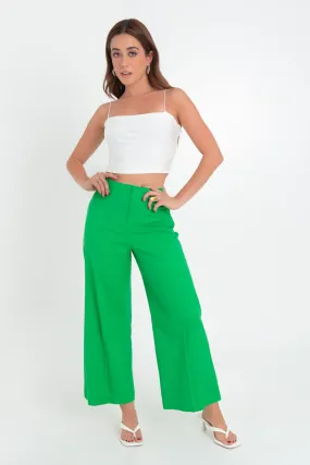 Pantalon fit culotte de lino con pinzas