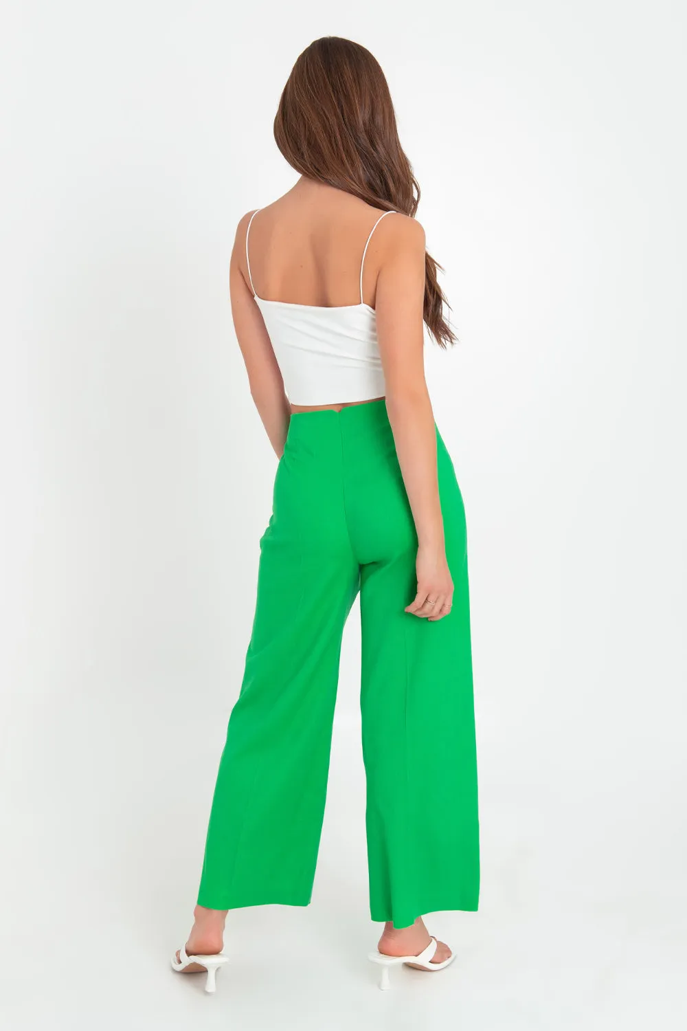 Pantalon fit culotte de lino con pinzas