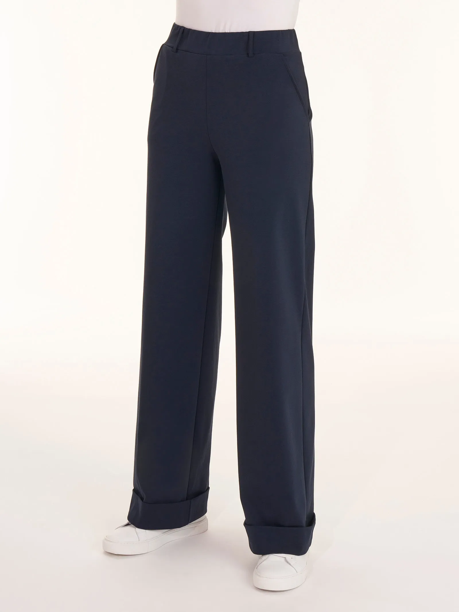 Pantalone ampio con tasche in Compact Light - Nero