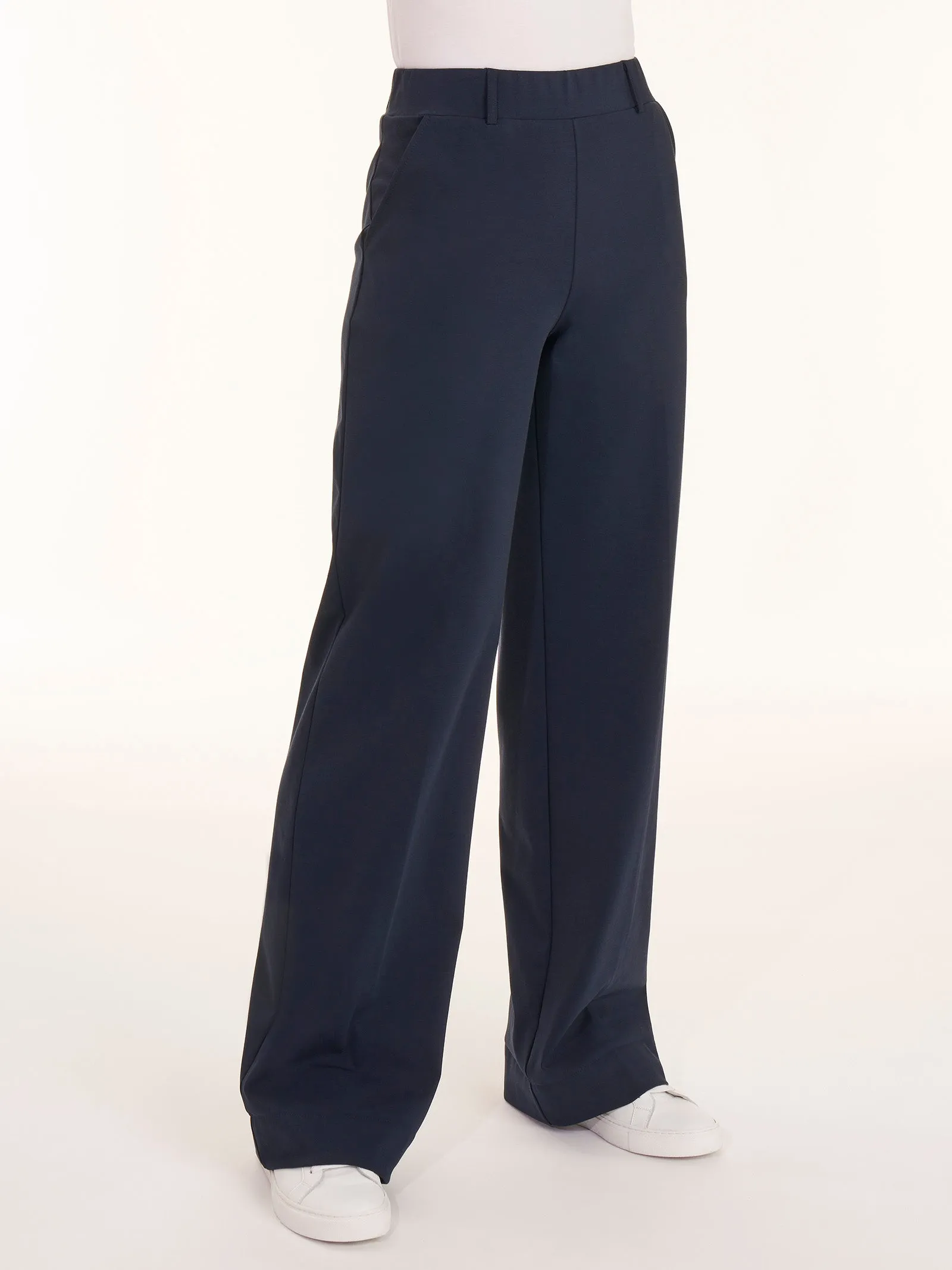 Pantalone ampio con tasche in Compact Light - Nero