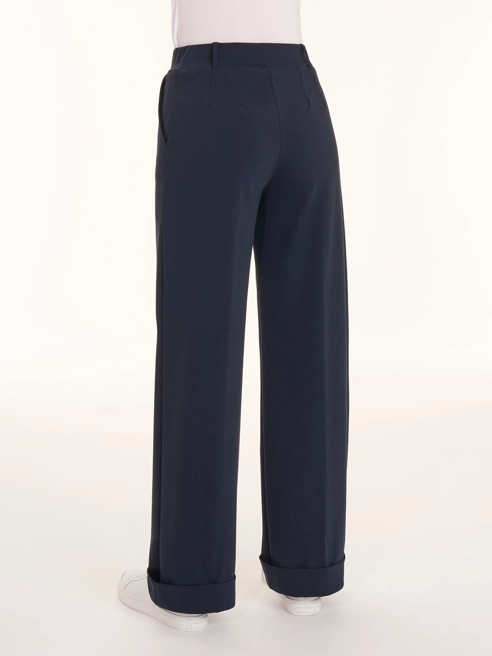 Pantalone ampio con tasche in Compact Light - Nero