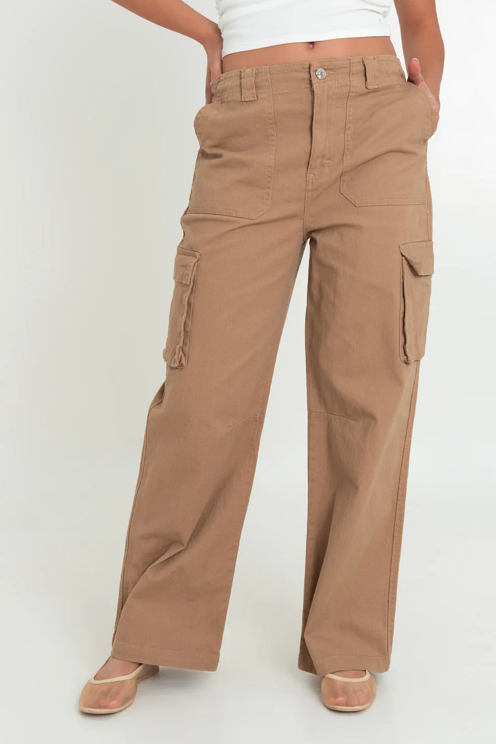 Pantalón cargo wide leg fit de cintura alta