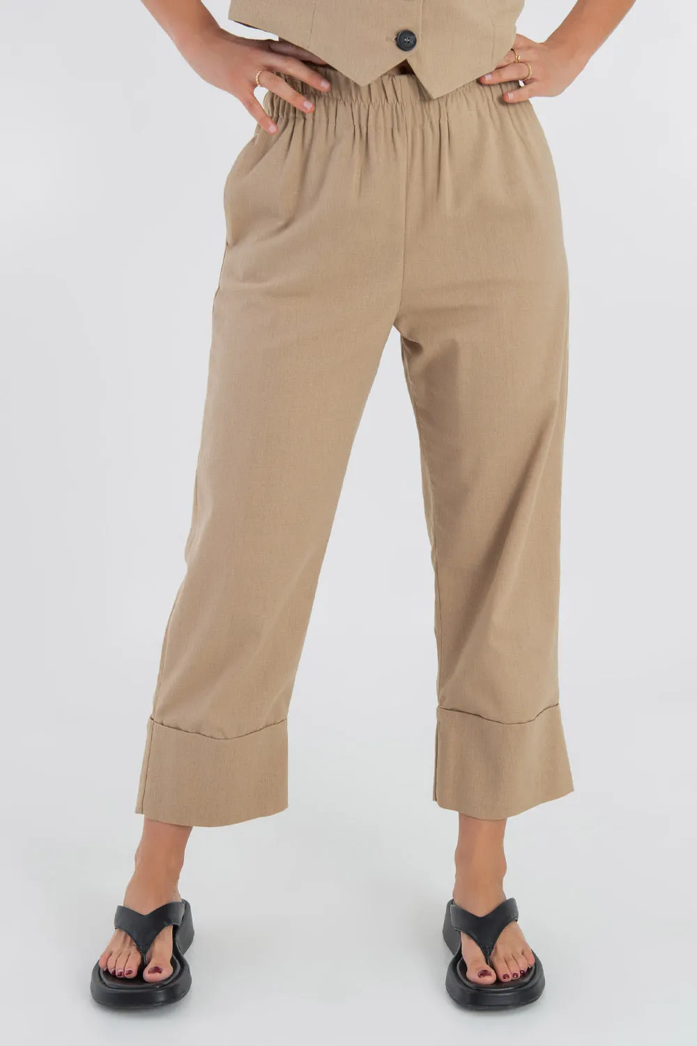 Pantalón de lino fit culotte tiro alto