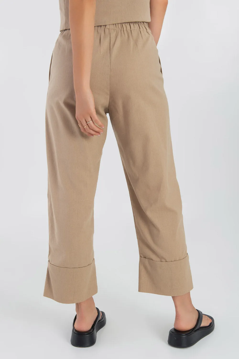 Pantalón de lino fit culotte tiro alto