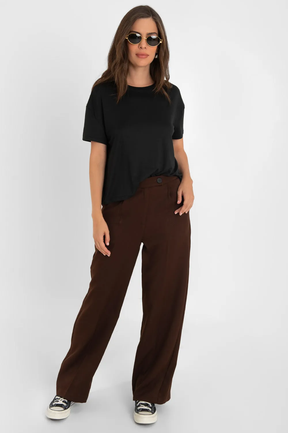 Pantalón fit wide leg con rayas tiro alto