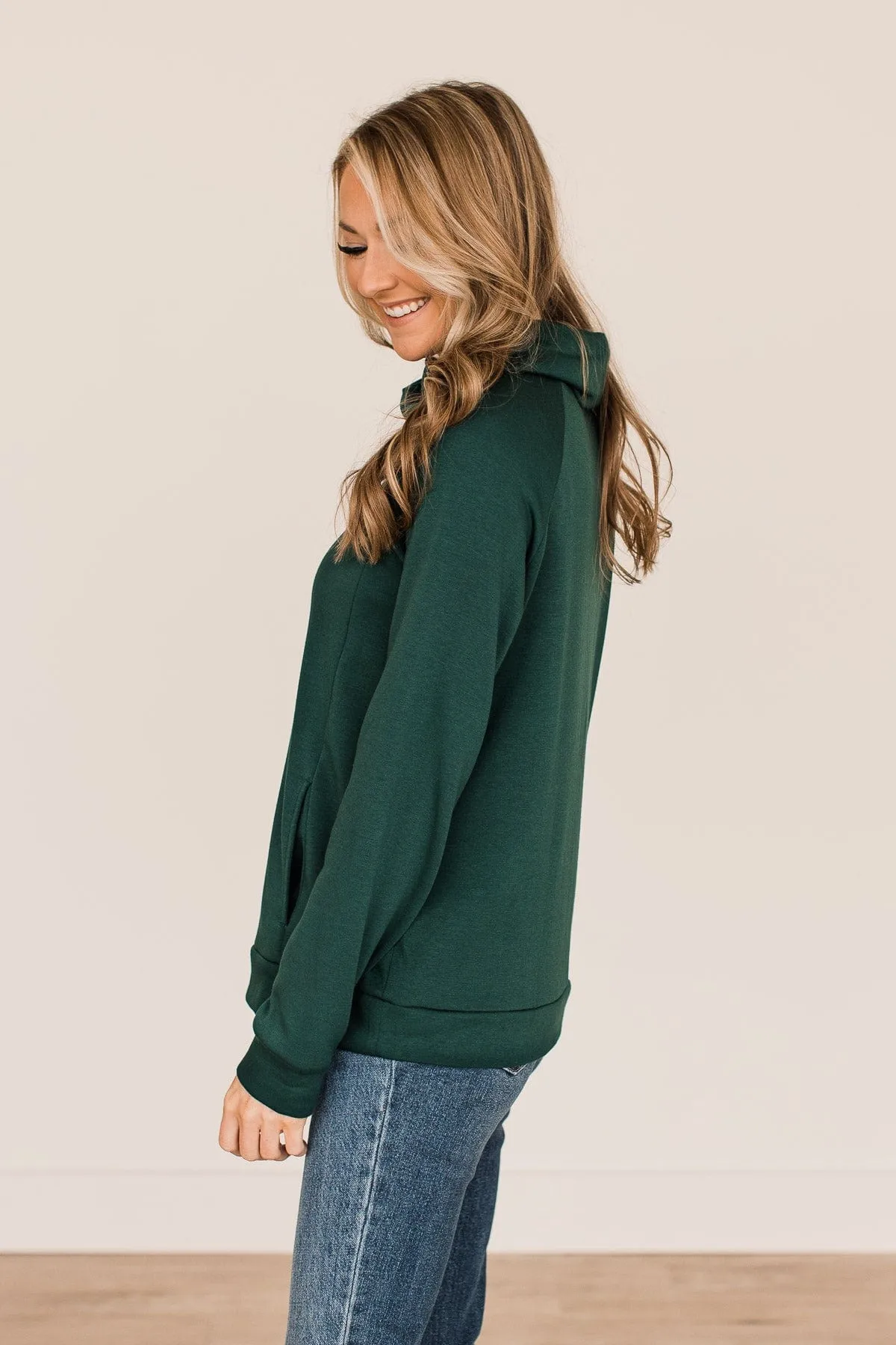 Perfectly Content Cowl Neck Top- Hunter Green