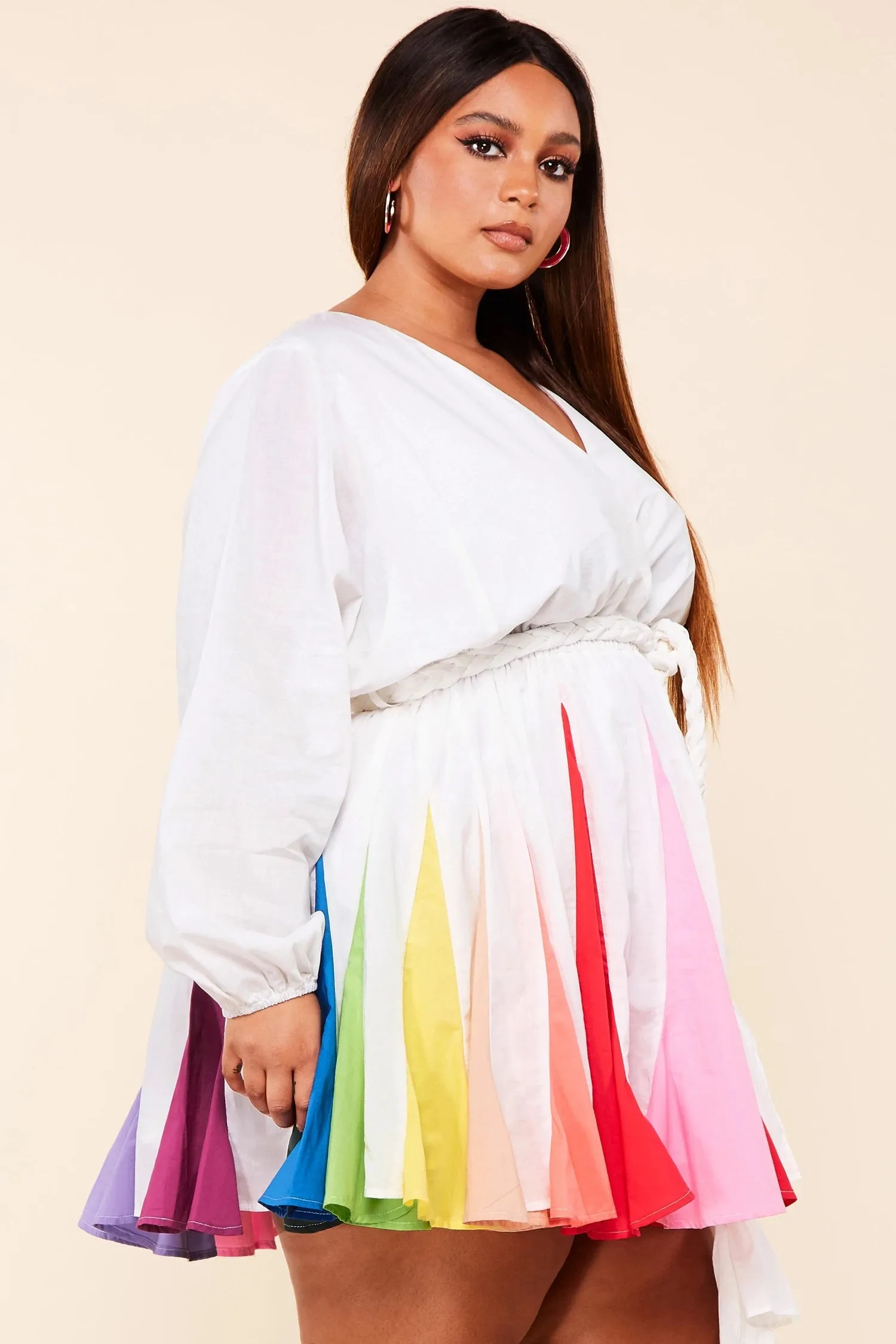 Plus-Size Long Sleeve Technicolor Mini Dress