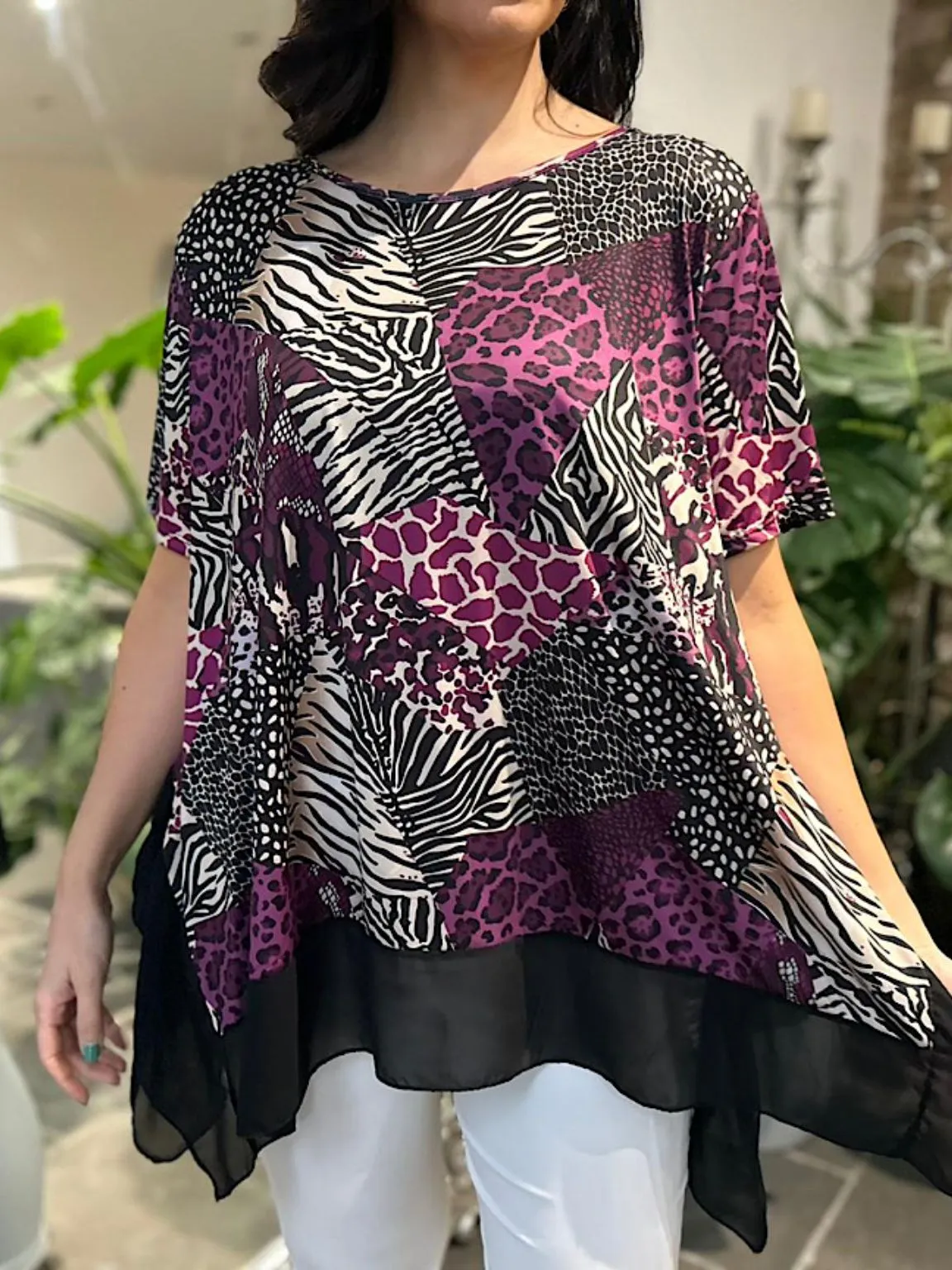 Purple Multi Animal Chiffon Hem Top Valerie