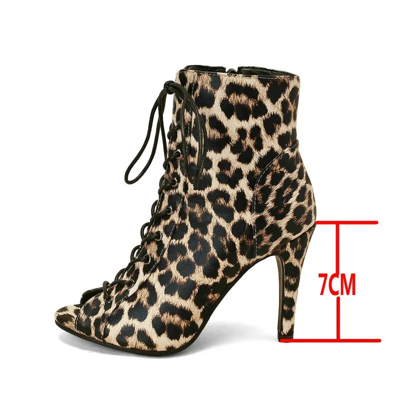 Sexy Indoor Dance High Heel Peep Toe Zipper Ankle Boot Shoes for Women