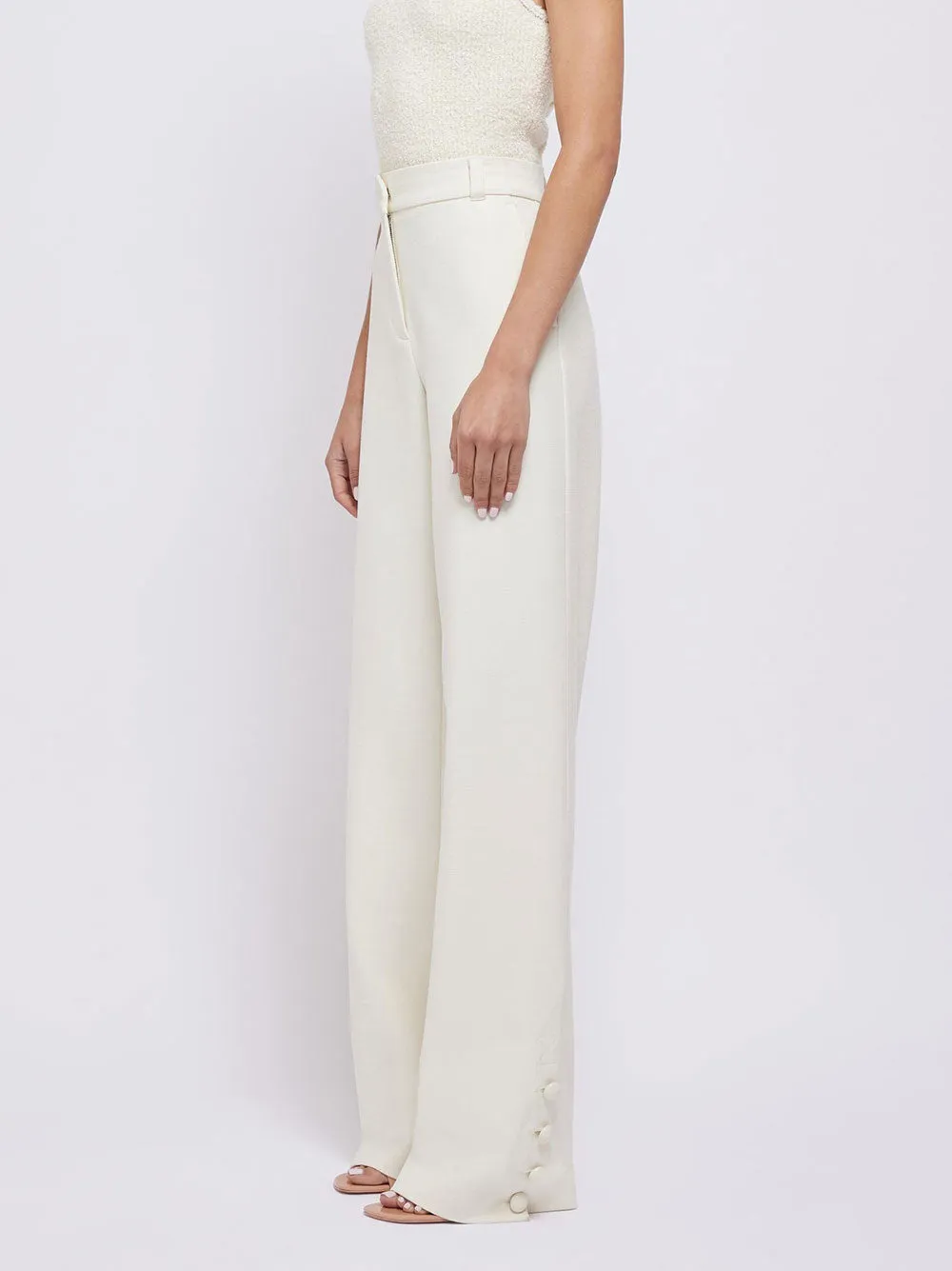 Simkhai Miki Cropped Button Hem Pants in White