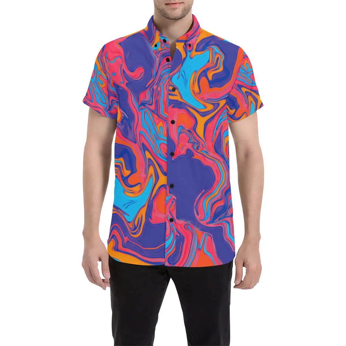 Slurpee Spill Psychedelic Short Sleeve Button Up Shirt