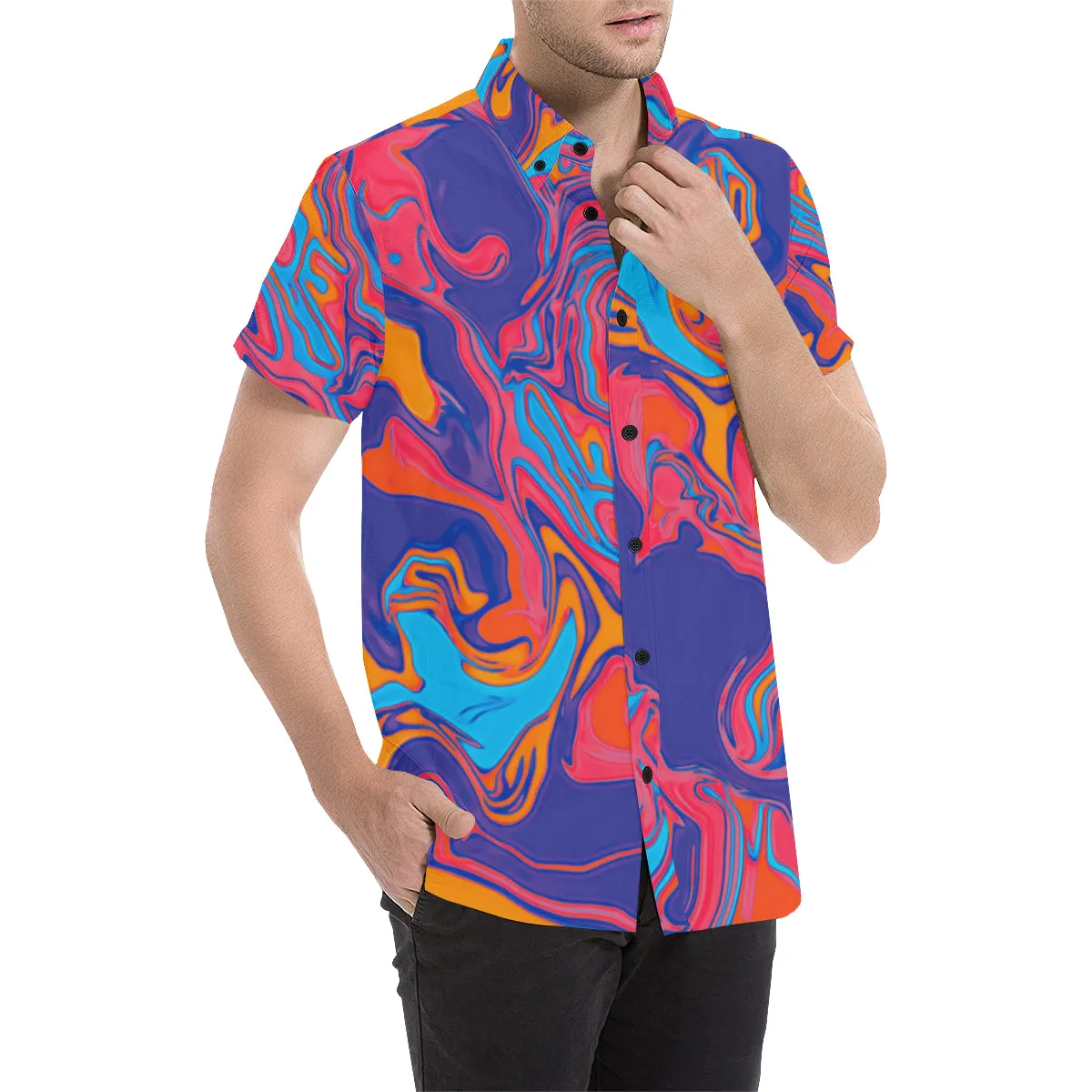 Slurpee Spill Psychedelic Short Sleeve Button Up Shirt