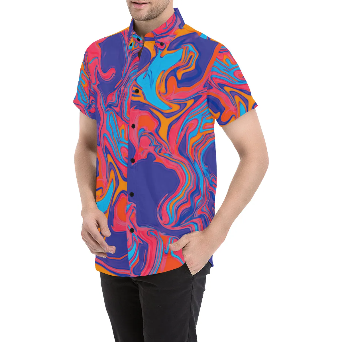 Slurpee Spill Psychedelic Short Sleeve Button Up Shirt