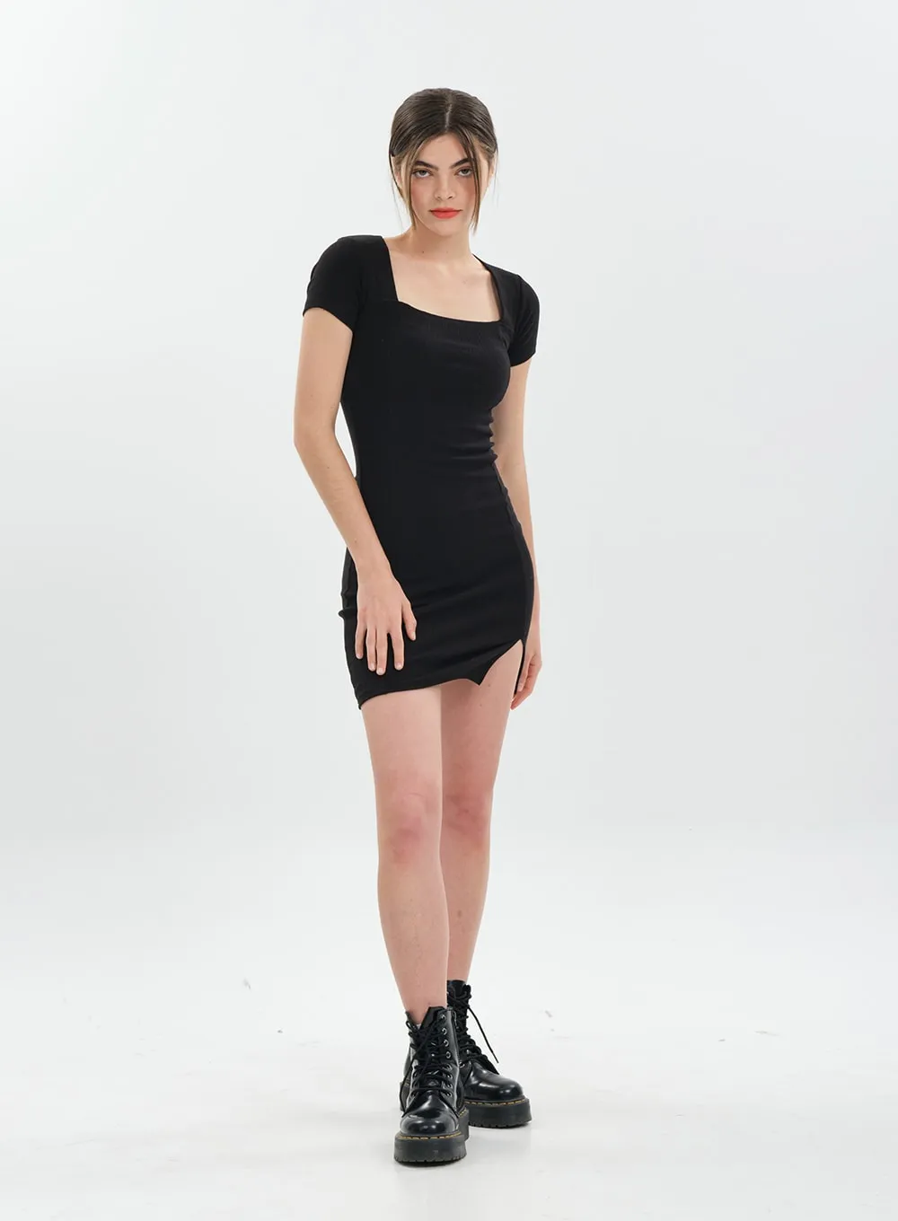 Square Neck Slit Mini Dress CA21