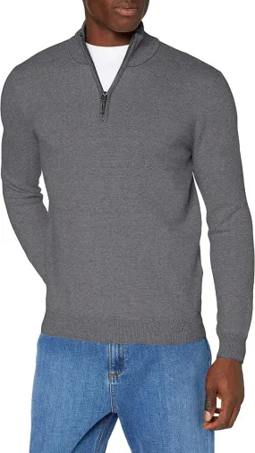 Superdry Cotton Zip Neck Henley Jumper Jersey Grey Marl