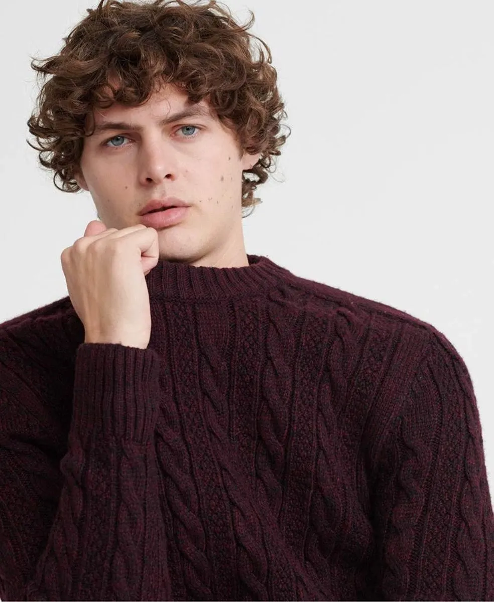 Superdry Crew Neck Jacob Cable Jumper Bright Buck Burgundy