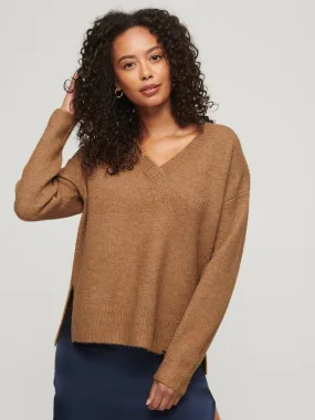 Superdry Oversized V Neck Jumper - Beige