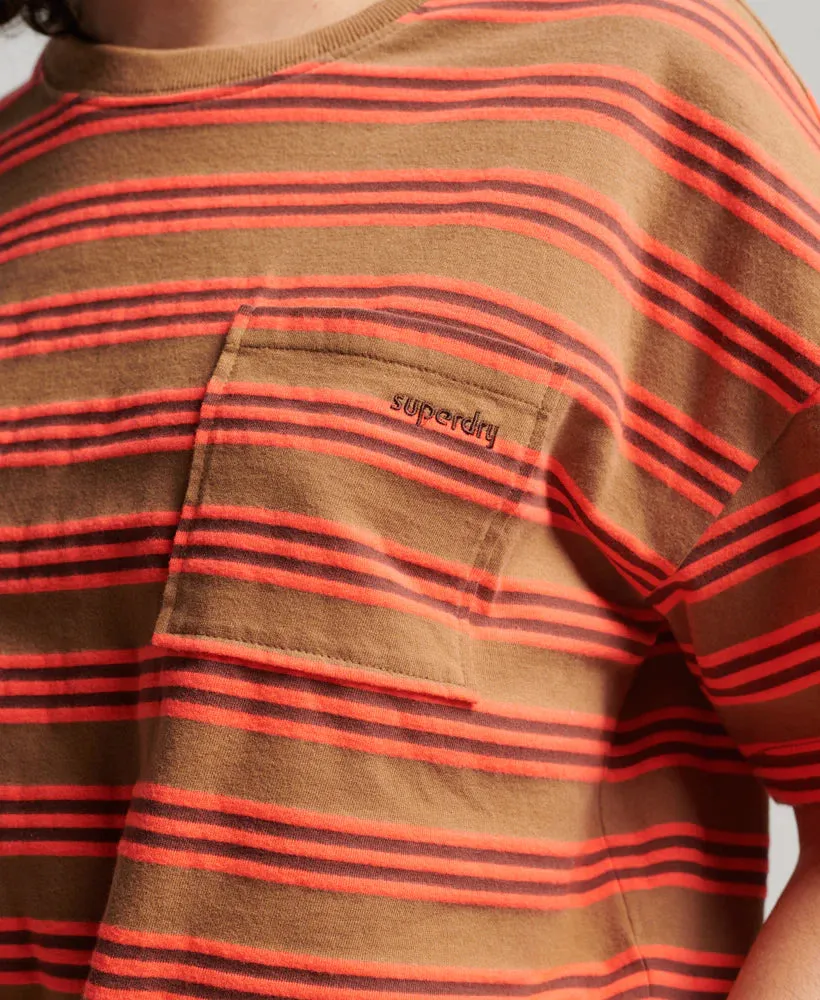 Superdry - Vintage Boxy Tie Front Tee Denim Co Tobacco Brown Stripe