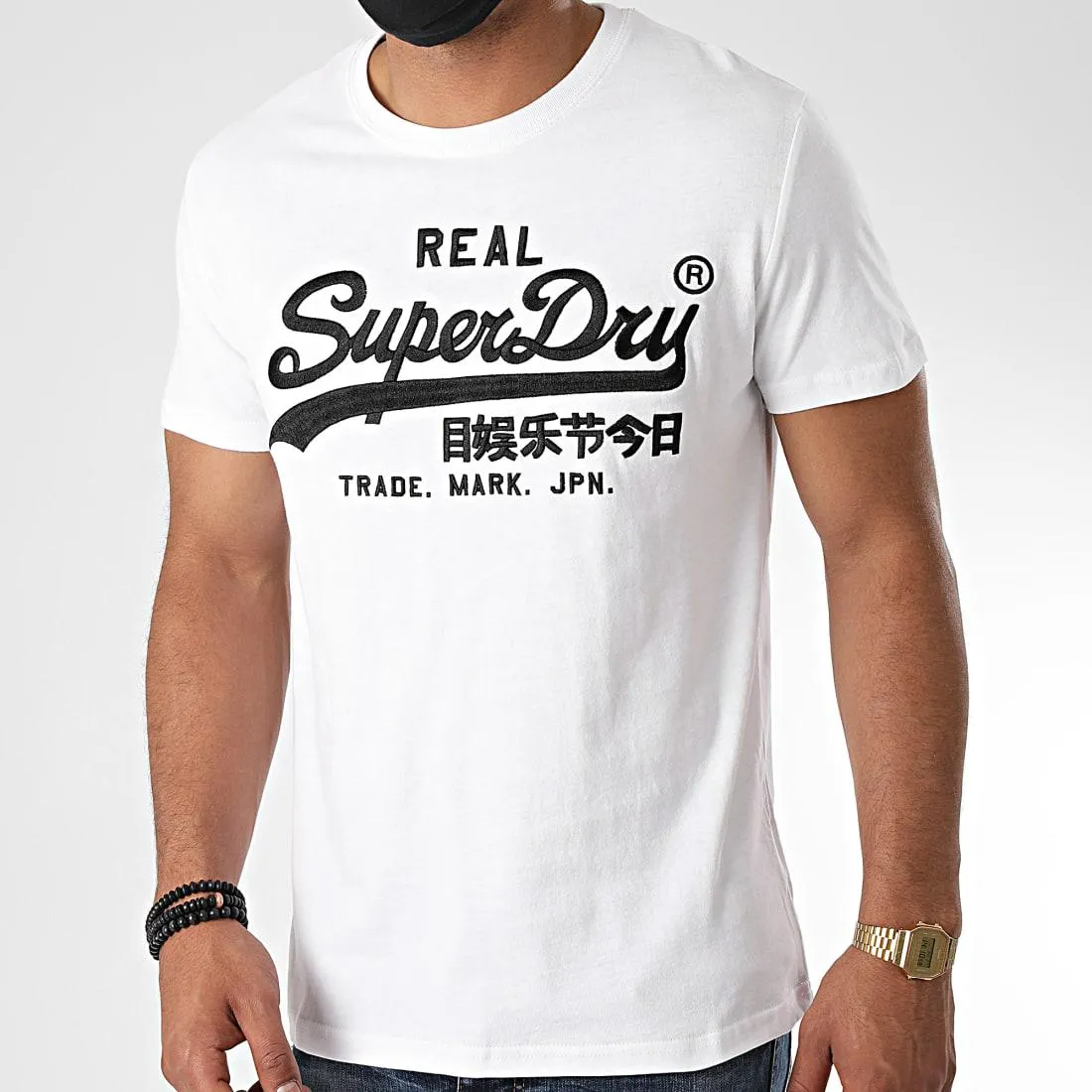 Superdry VL Mono Emb Logo Tee in White