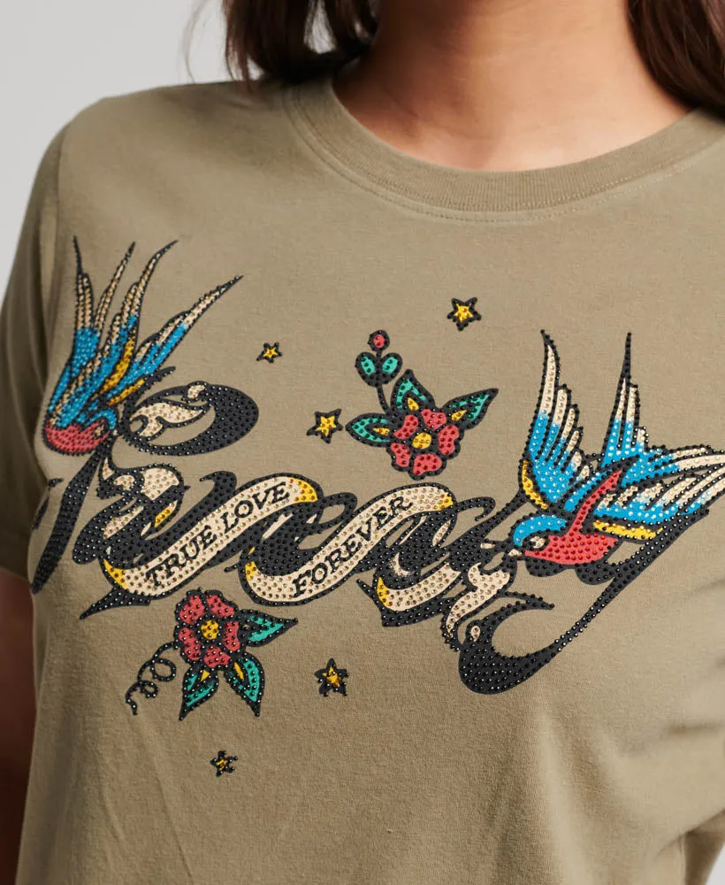 Tattoo Script Graphic T-Shirt | Moss Khaki