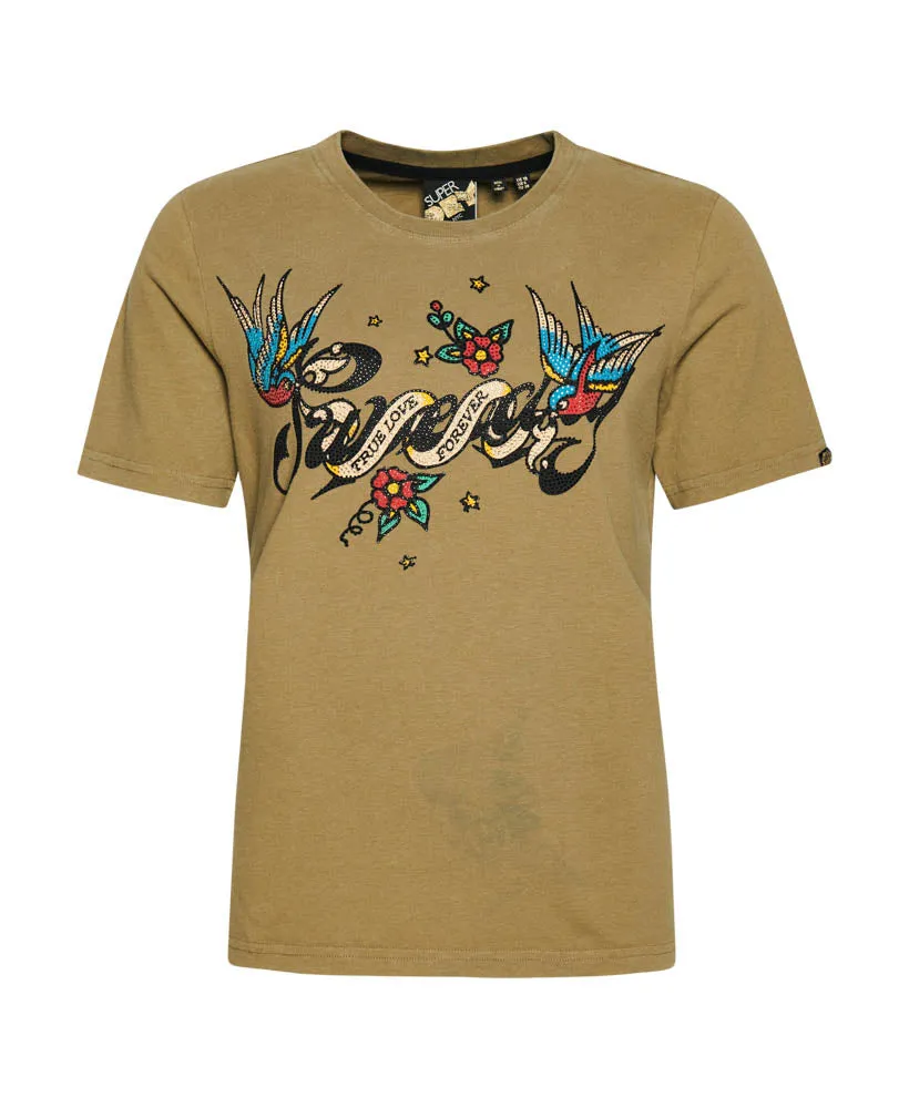 Tattoo Script Graphic T-Shirt | Moss Khaki