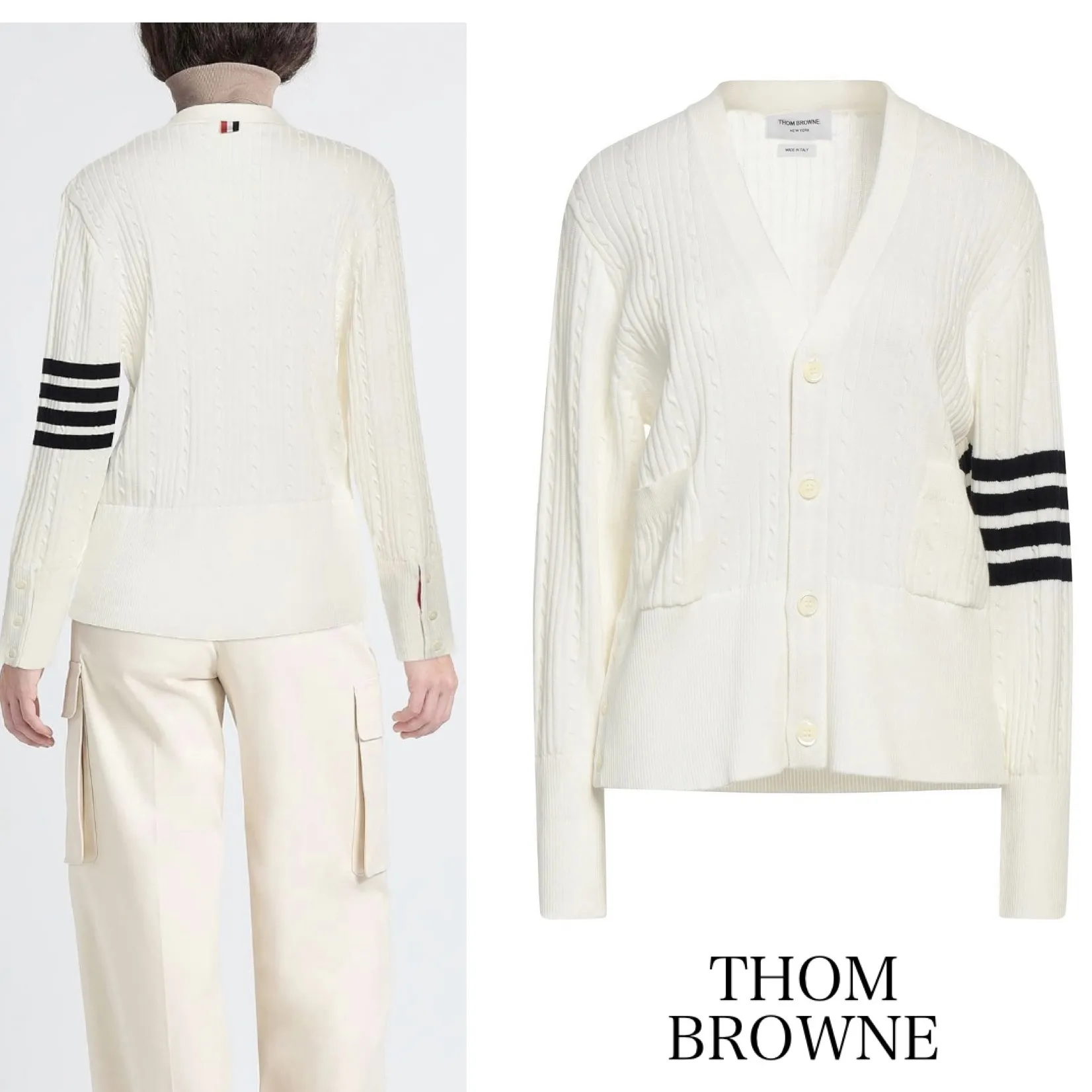 THOM BROWNE  |Bi-color Long Sleeves Cotton Cardigans