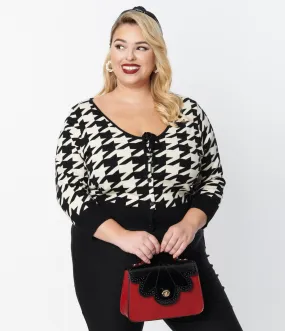 Unique Vintage Plus Size Black & Ivory Houndstooth Dandy Cardigan