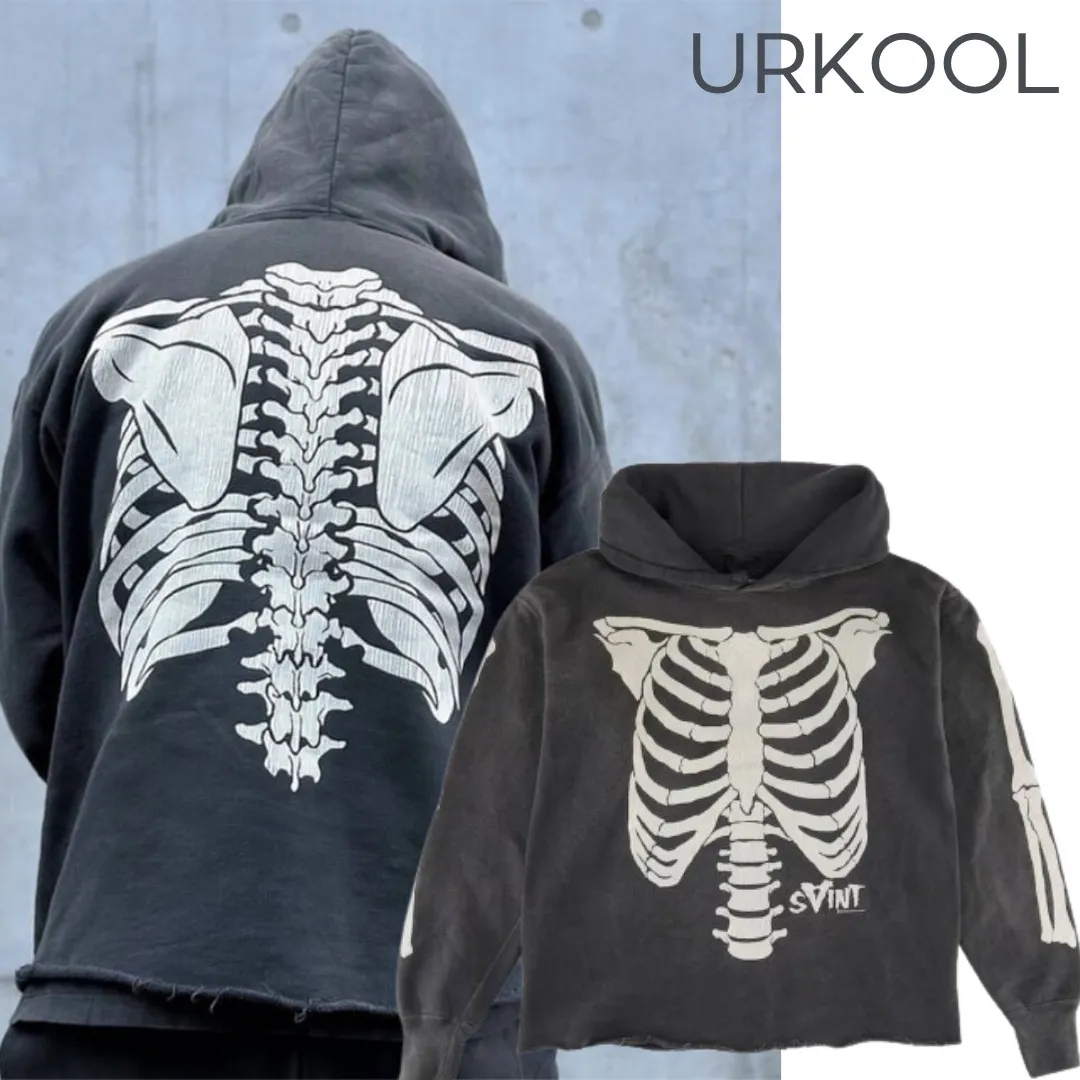 URKOOL  |Pullovers Skull Unisex Street Style Bi-color Long Sleeves