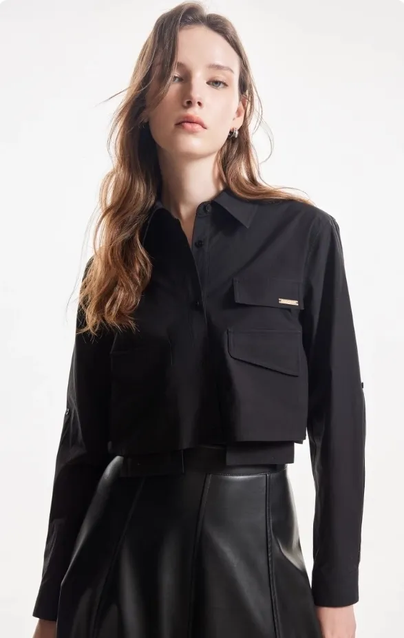 VERO MODA  |Long Sleeves Plain Cotton Shirts & Blouses