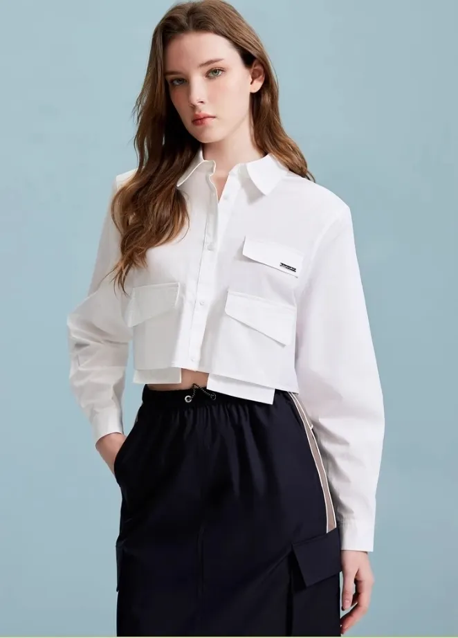 VERO MODA  |Long Sleeves Plain Cotton Shirts & Blouses