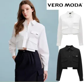 VERO MODA  |Long Sleeves Plain Cotton Shirts & Blouses