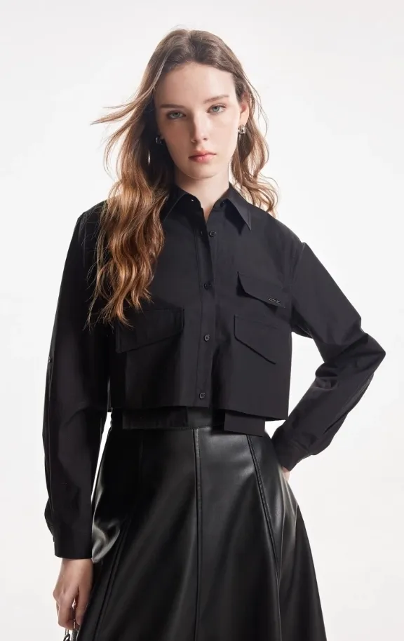 VERO MODA  |Long Sleeves Plain Cotton Shirts & Blouses