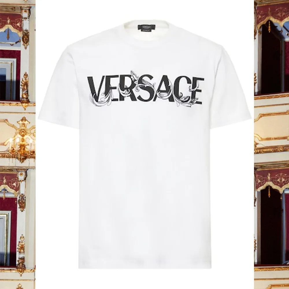 VERSACE  |Crew Neck Pullovers Street Style U-Neck Cotton Short Sleeves