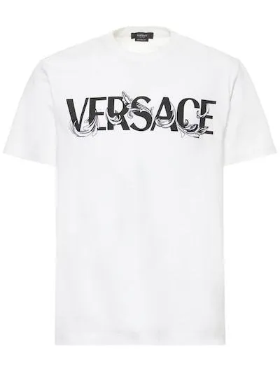 VERSACE  |Crew Neck Pullovers Street Style U-Neck Cotton Short Sleeves