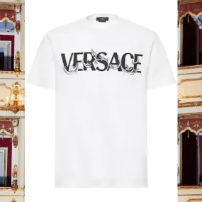 VERSACE  |Crew Neck Pullovers Street Style U-Neck Cotton Short Sleeves