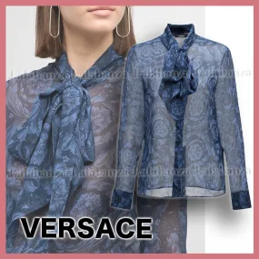 VERSACE  |Silk Long Sleeves Elegant Style Shirts & Blouses