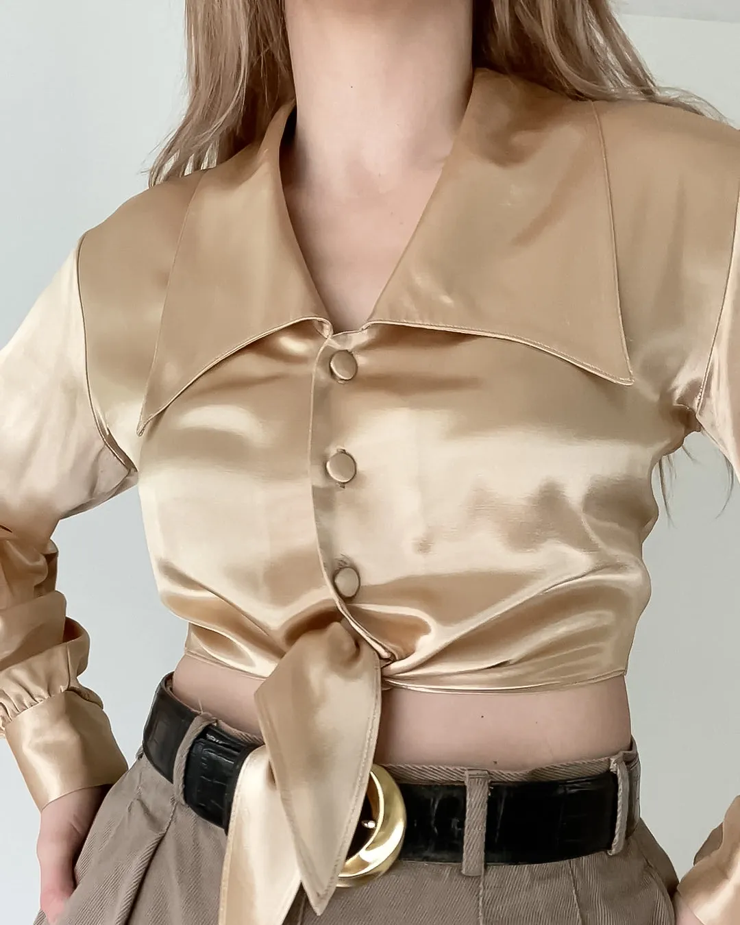 Vintage Tuscan Satin Crop Blouse (M)