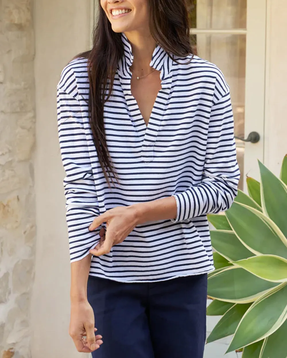 White and British Royal Navy Stripe Patrick Popover Henley