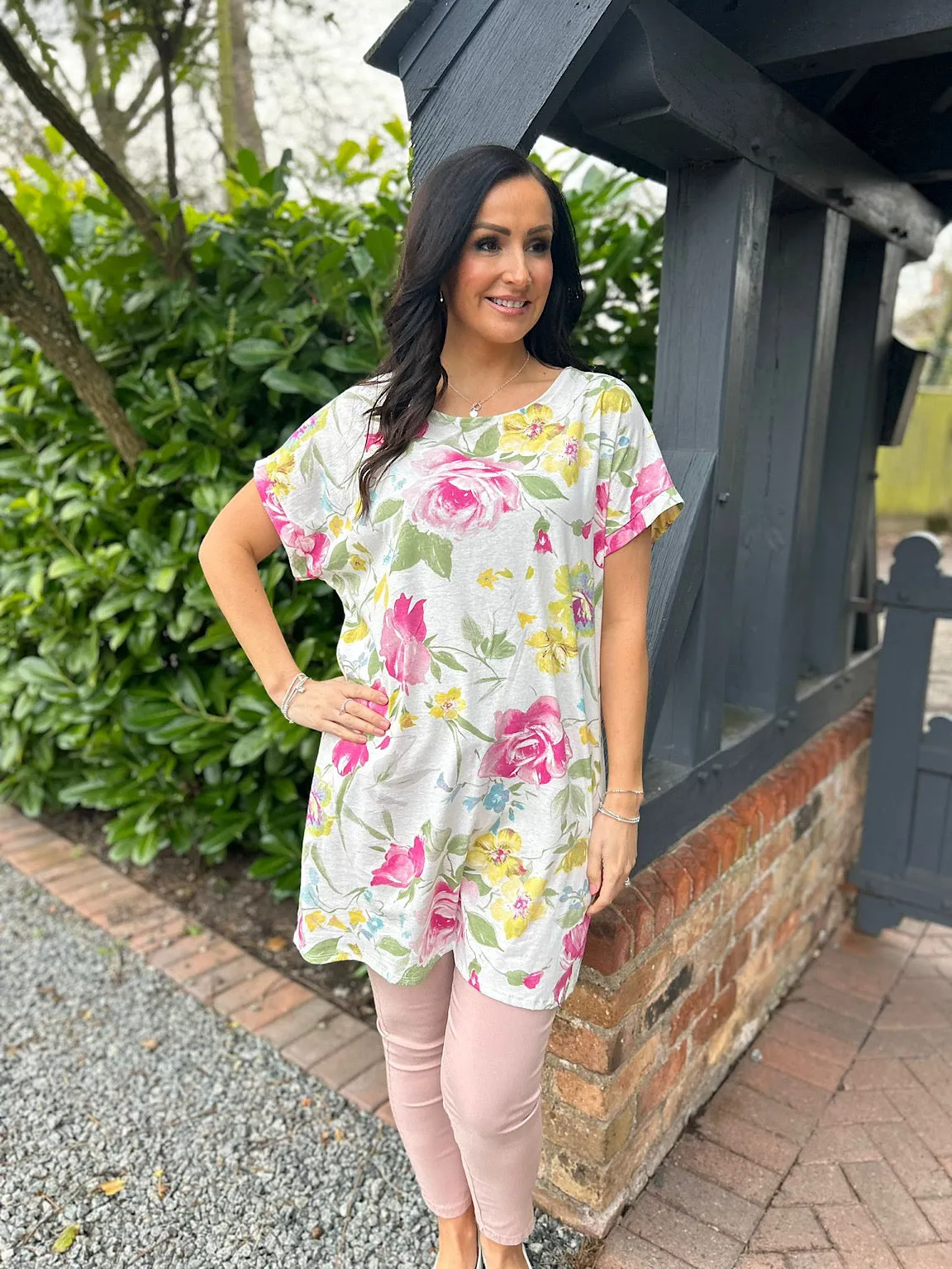 White Floral Pattern Tunic Toni