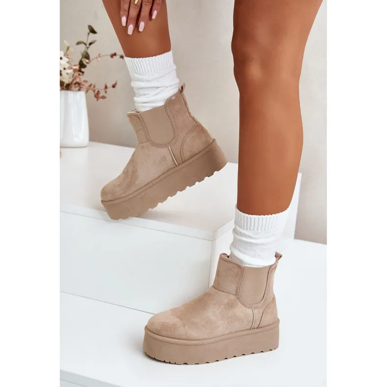 Women's Snow Boots On Platform With Elastic Inserts Light Beige Rialine