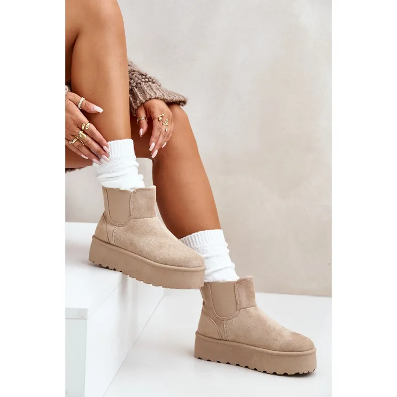 Women's Snow Boots On Platform With Elastic Inserts Light Beige Rialine