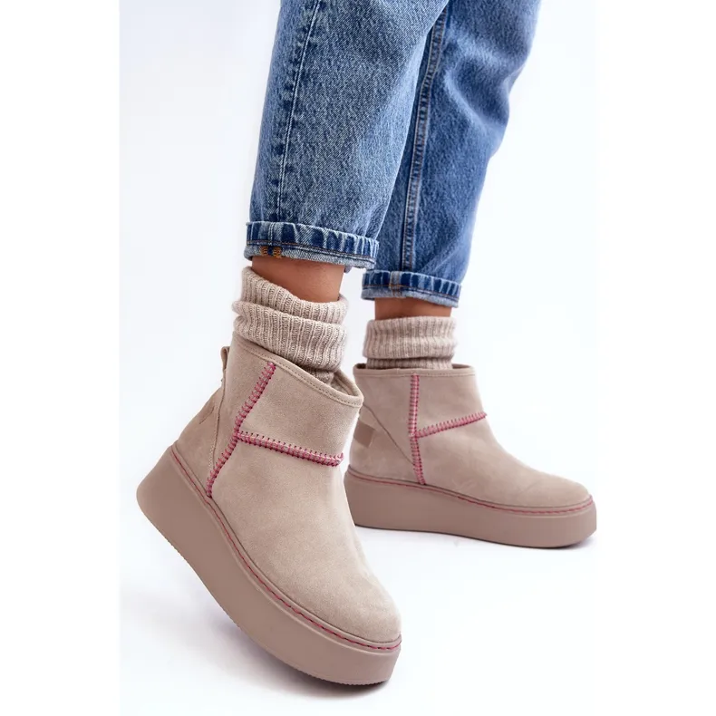 Women's Suede Snow Boots Maciejka 06257-22 Light beige