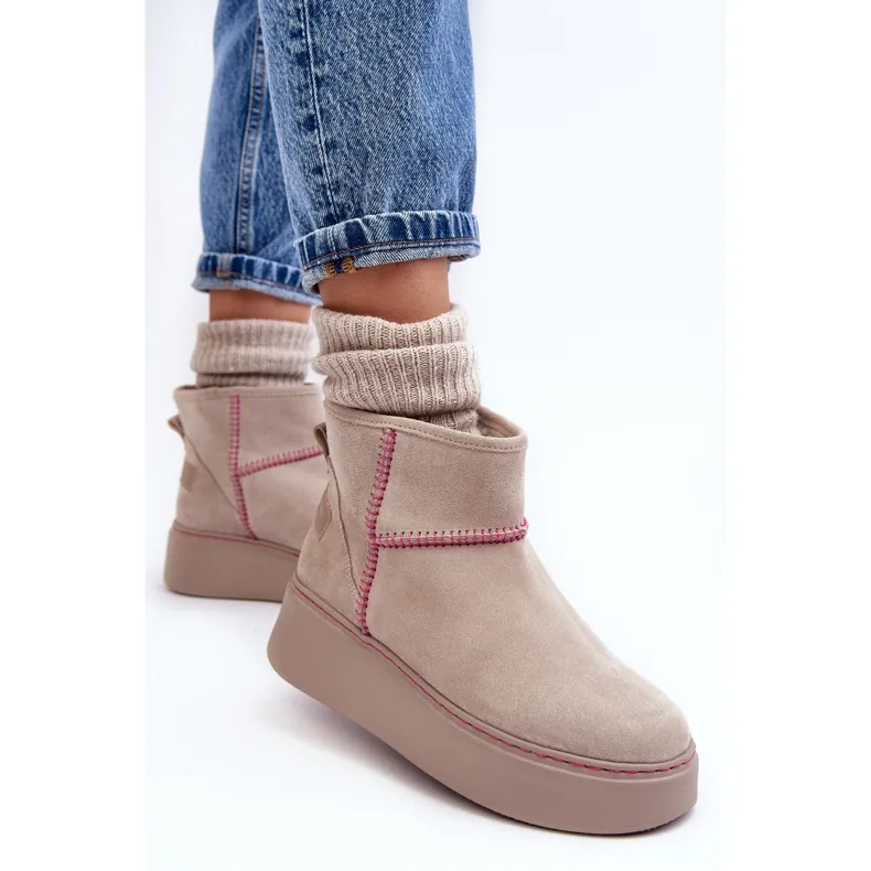 Women's Suede Snow Boots Maciejka 06257-22 Light beige