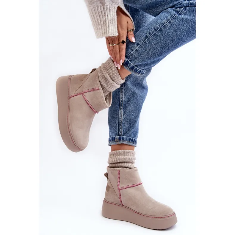 Women's Suede Snow Boots Maciejka 06257-22 Light beige