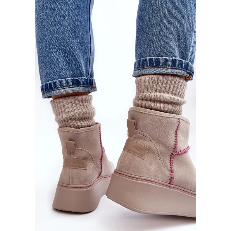 Women's Suede Snow Boots Maciejka 06257-22 Light beige