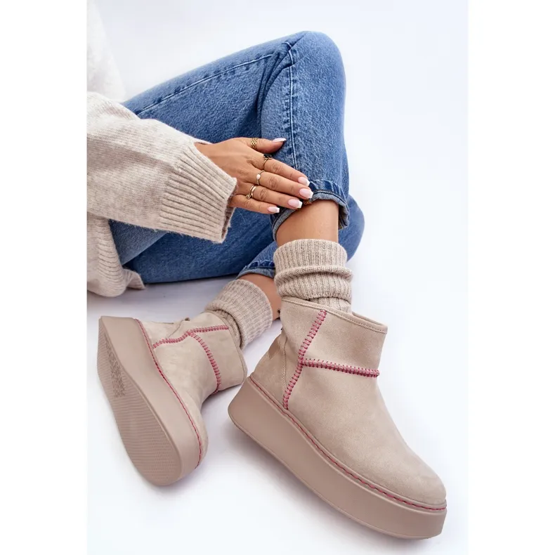 Women's Suede Snow Boots Maciejka 06257-22 Light beige