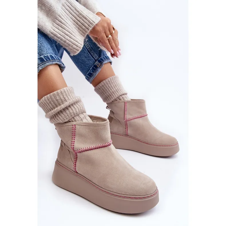 Women's Suede Snow Boots Maciejka 06257-22 Light beige