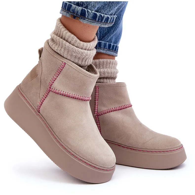 Women's Suede Snow Boots Maciejka 06257-22 Light beige