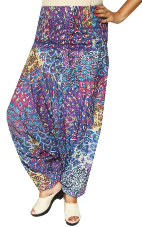 Womens Rayon Smocked Waist Hippie Harem Pants (Blue)