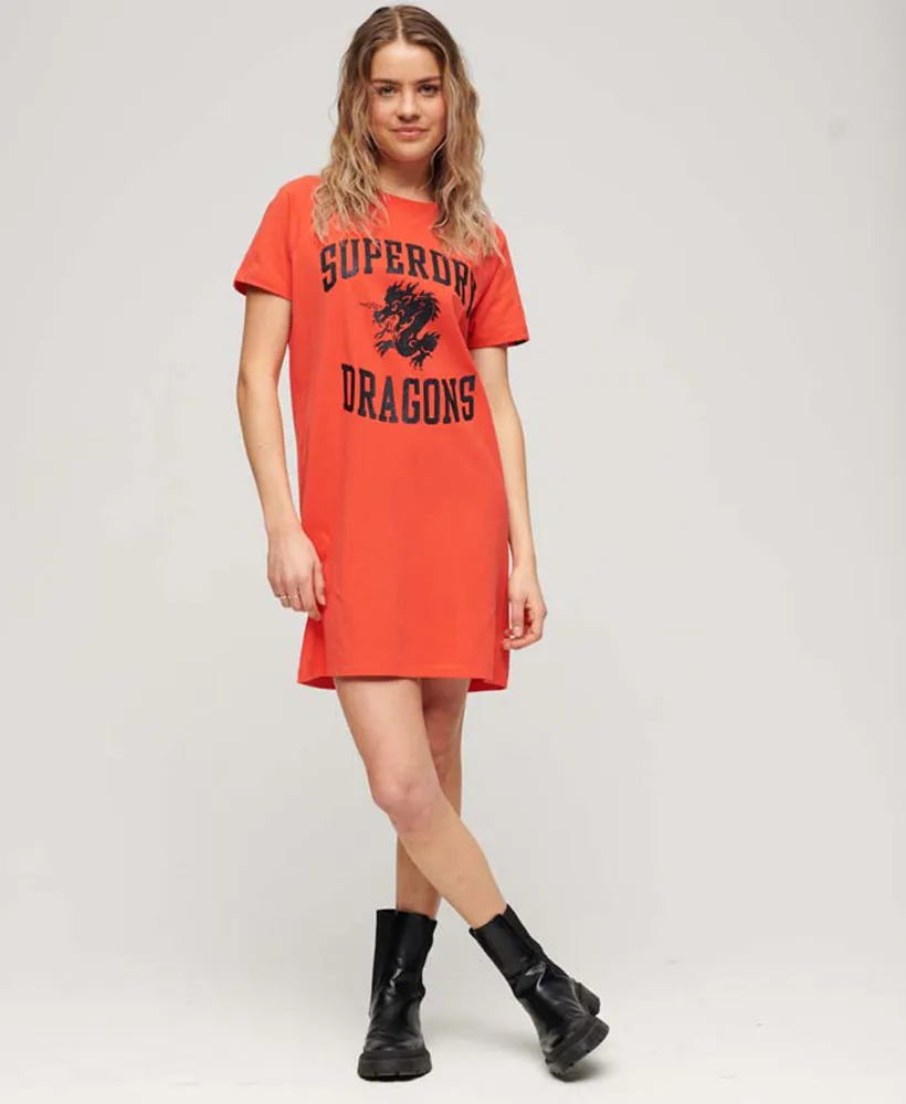 Year of the Dragon Graphic T-Dress | Sunset Red